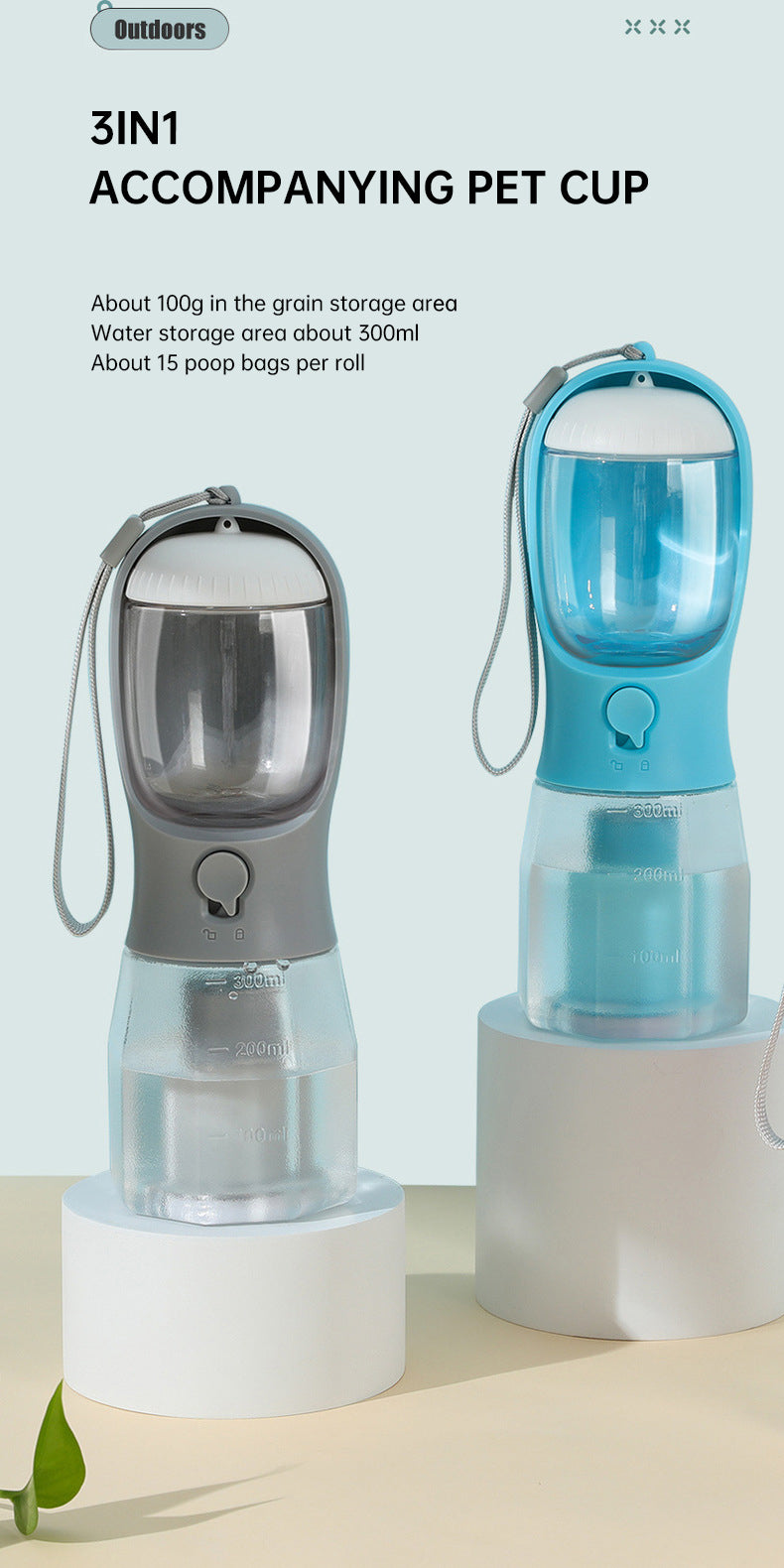 3 In 1 Travel Portable Dog Feeder - Pet Water Dispenser Bottle