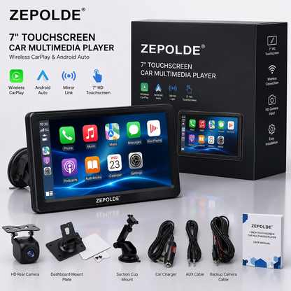 Zepolde | 7-Inch HD Touchscreen Portable Car Display - Wireless CarPlay & Android Auto