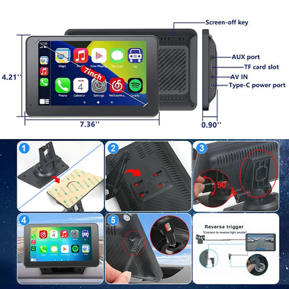 Zepolde | 7-Inch HD Touchscreen Portable Car Display - Wireless CarPlay & Android Auto