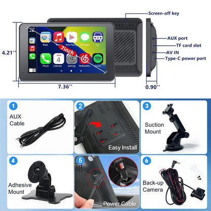 Zepolde | 7-Inch HD Touchscreen Portable Car Display - Wireless CarPlay & Android Auto